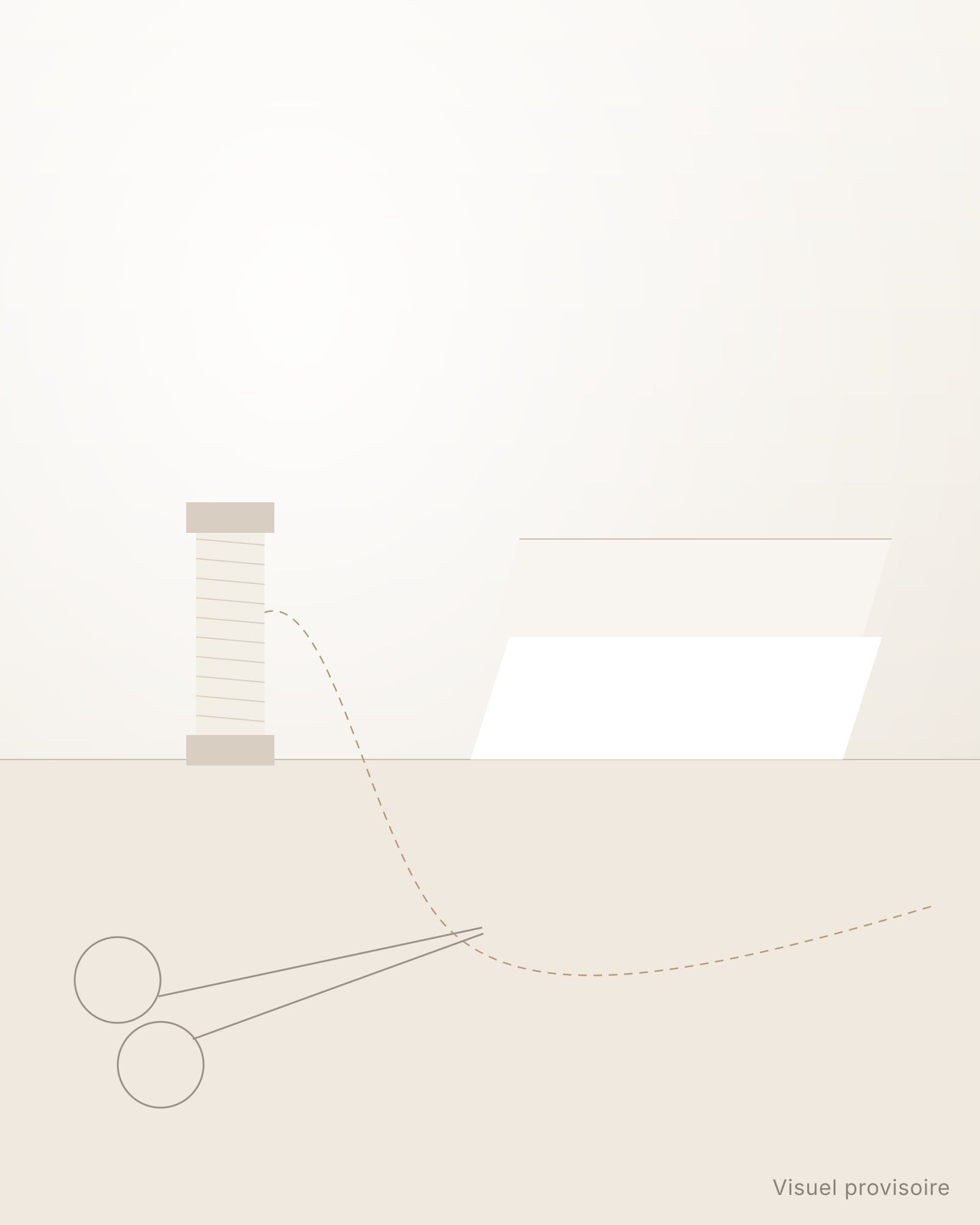 Visuel provisoire : table de l’atelier avec une bobine de fil et des ciseaux